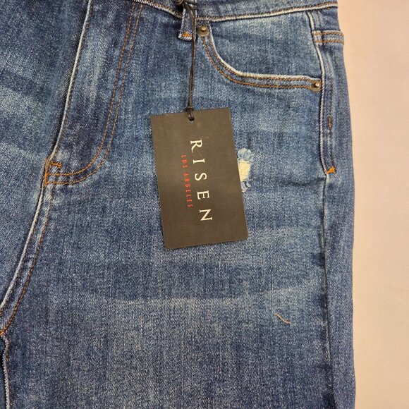 Risen Los Angeles Distressed Raw Hem Blue Skinny Jeans Womens Size 29/9 New Tags - Picture 2 of 14